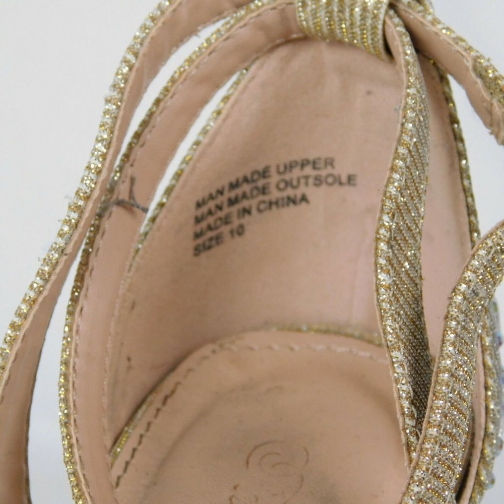 Fashion Focus Women Size 10 Gold Colored Rhinestone Peep Toe 5" Heel 1.5" Platfo - Picture 5 of 12